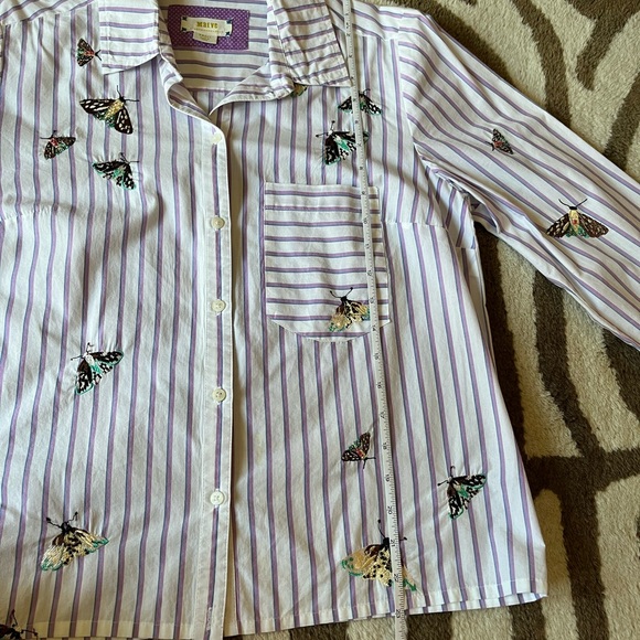 Anthropologie Maeve Embroidered Button Down Shirt in Butterfly S - Picture 5 of 5